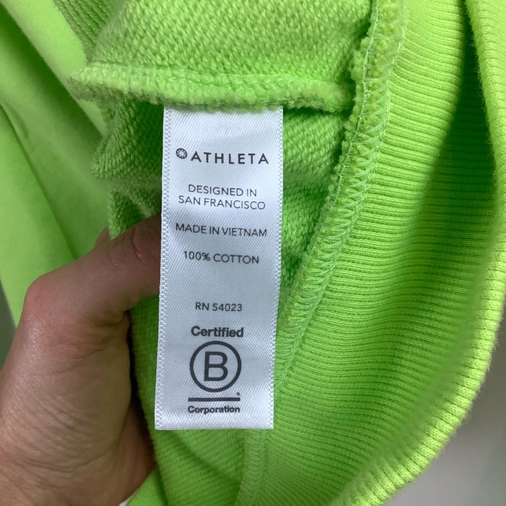 Athleta Neon Green Open Back Hooded Sweatshirt New - Picture 8 of 9